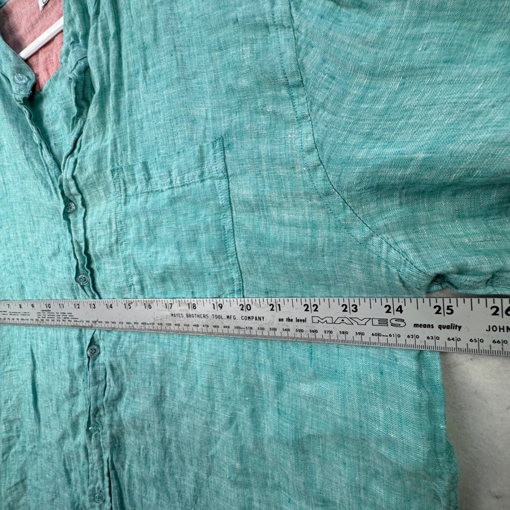 Regent Street Button Up Shirt Mens 2X Teal 100% Linen Band Collar Coastal beach - Picture 6 of 11